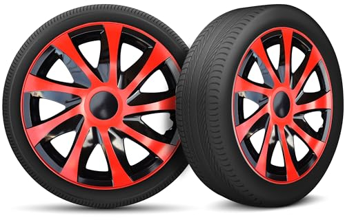 Radkappen 15 Zoll Radzierblenden 4er Set passend für alle Stahlfelgen - Einstellbarer Sicherungsring - Rot Schwarz