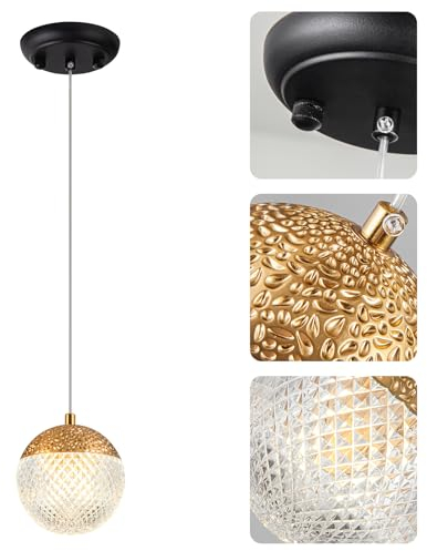 WOWEWA G9 Hängeleuchte Acryl Pendelleuchte Modern Ball Kronleuchter Design Kreative Deckenleuchte Höhenverstellbar Innenraum Dekoration Gold Hängelampe Wohnzimmerleuchte