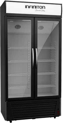 INFINITON Vitrina Frigorifica FSB-620-200 cm - Clase E, Puerta de cristal, Static Cooling System, Luz Led, Ruedas