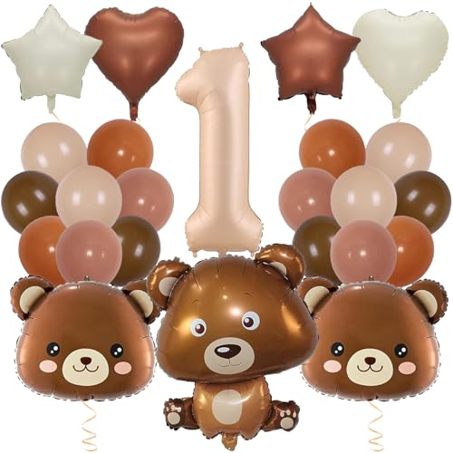 EKKONG Bär Luftballons Geburtstag, Teddybär Geburtstagsballon 24 Stück Kleinen Braunbär Ballons Kindergeburtstag für 1/2/3 Jahre Kinder Geburtstags Babydusche Dekoration (1)