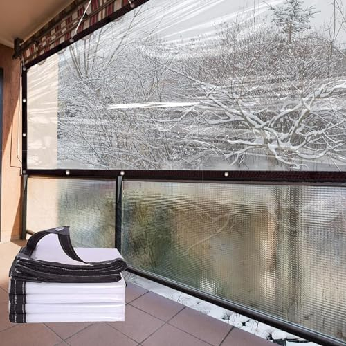 CINVSERW Wasserdicht Transparent Plane 8x3m, Reißfest Transparent Gewebeplane, wasserdichte Abdeckplane Transparent Mit ösen für Gartenmöbel Holz Schwimmbad Und Auto