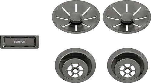 BLANCO Ablauf- und Überlaufset für Doppelbecken | satin dark steel
