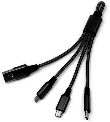 DUXIAOSHA Multi USB C Charger Cable 15CM, 3-in-1 Short USB C Fast Charging Cable Keychain Cable with iP/Micro USB Type C Connector for Cell Phones Tablets and More - Black