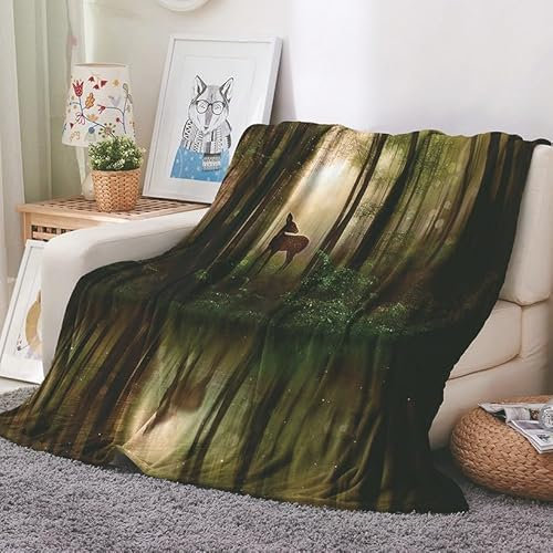 EHOMERY Couvertures De Voyage Couverture Pique Nique XXL Couverture L Ete Plaid Flanelle Forêt Paysage Couverture De Printemps Vert 150x100cm