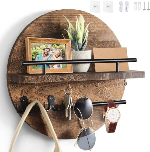 Dxiunove Porte Clef Mural,Porte Clef Mural Bois,Rond Porte Clef Mural Bois Convient Pour Le Hall D'EntréE, Le DéBarras, Le Couloir, La Cuisine, Le Bureau.(marron)
