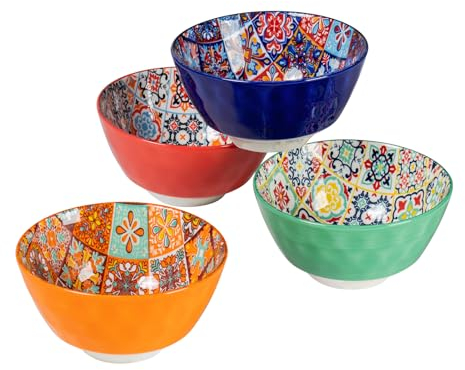 Müslischalen Bunt, Suppenschalen Pastaschalen Porzellan für 4 Personen - 380ml,Salatschüssel Schalen Set für Ramen, Dessert, Suppen, Müsli, Pasta