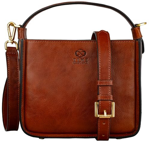 Time Resistance Lederhandtasche - Geldbörse aus vollnarbigem Leder für Damen - Tragetasche mit abnehmbarem Schultergurt