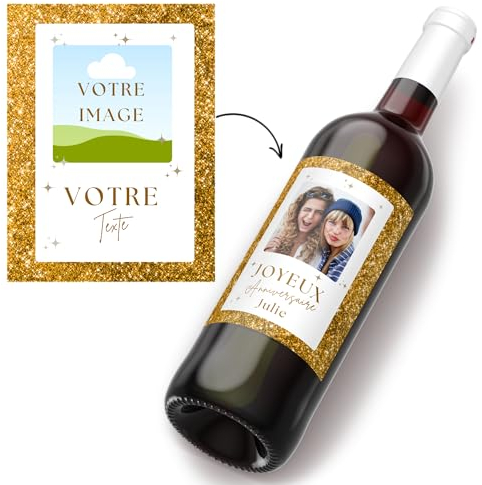 Étiquettes anniversaire personnalisables pour bouteille de vin (lot de 6) - ajoutez votre texte et photo - étiquette personnalisée - vin anniversaire - mariage - baptêmes - retraite