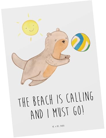 Mr. & Mrs. Panda Postkarte Sommer Meer Strand - Geschenk, Strand ruft, Handgefertigte Produkte, Sommer Gefühl, Leben am Strand, Sonnenstrahlen,