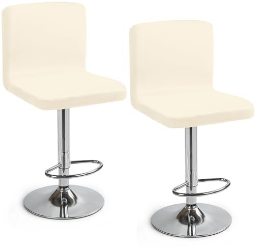 Barhocker-Schonbezüge 2 Stück Barhocker Stuhlbezüge Stretch-Stuhlbezug mit Rückenlehne Barhockerbezüge Waschbarer Esszimmerstuhlbezüge Hohe Barhocker Stuhlhussen für Bar Counter (Cremeweiß, 2 Stück)