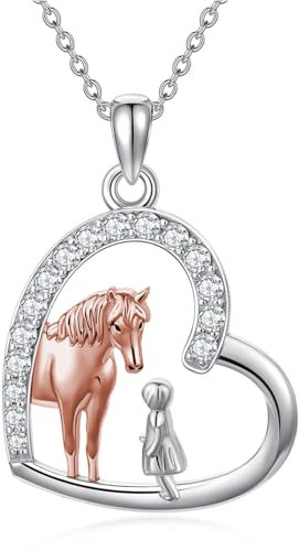 ROMANTICWORK Pferde Kette Mädchen 925 Sterling Silber Herz Pferde Anhänger Halskette Pferde Schmuck Geschenk für Damen Mädchen
