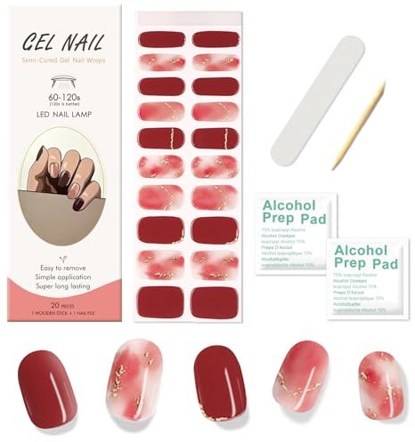 Ceboic 20Pcs Semi Cured Gel Nail Polish Strips, Glitter Gold Nail Wraps Soft Self-Adhesive UV Gel Nails Stickers, Long Lasting Salon-Quality Manicure Stickers with Nails File & Wooden Stick - Blush