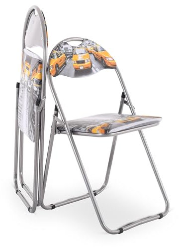 Raburg Klappstuhl 2er-Set, praktisches Gästestuhl-Set zum Klappen, gepolstert, leicht & bequem, Belastbarkeit 100 kg, Metallgestell, für Gäste, Büro, Event & Party, Paul, New York Taxi/Silber