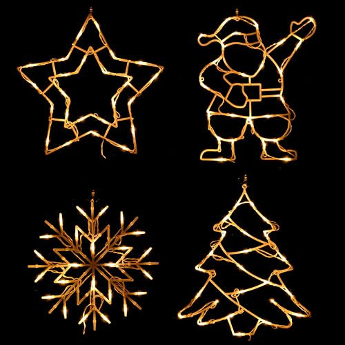 INtrenDU 4er Set LED-Fensterbild beleuchtet für Weihnachten 96LEDs ca. 40cm x 35cm batteriebetrieben