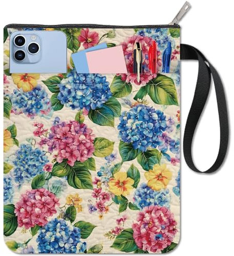 CRASPIRE Custodia per Libri con Fiori di Ortensia Copertina Protettiva Lavabile con Tasca con Cerniera per Accessori per Libri Portafoglio Leggero 11 x 8.7 Pollice Copertina Morbida