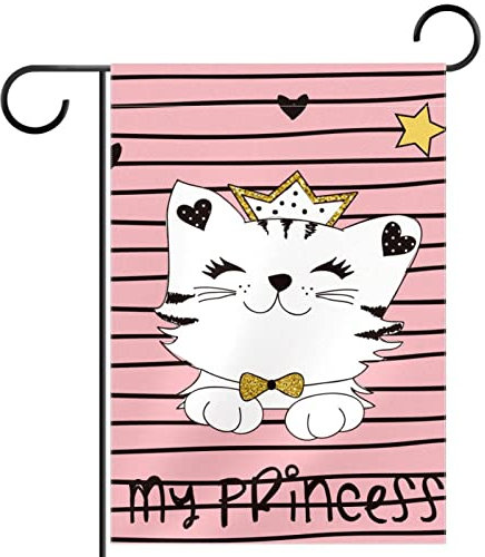 Fahne Meine Prinzessin, Kleine Katze, Rosa Gestreift Dekoration Flagge Durable Außenbanner Waschbar Flaggen Für Dekoration Hof Party 30X45Cm