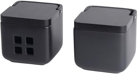 KOOK TIME Set de accesorios cocina - incluye Salero de cocina y bote de Ajos - bote para ajos y salero de cocina con tapa basculante - Cerámica y bambú - 11.5x11.5x11.5 cm. (Set 2 Tapa Negro)
