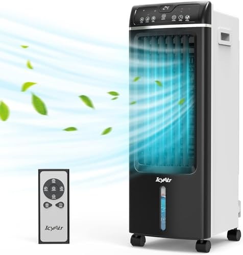IcyAir 4 in 1 Portable Air Conditioner - Air Cooler, Fan, Humidifier & Air Purifier with 4.5L Tank, 3 Speeds & Modes, 600 m³/h Airflow, 1-7H Timer, Includes Remote Control, Air Cooler Fan for Summer