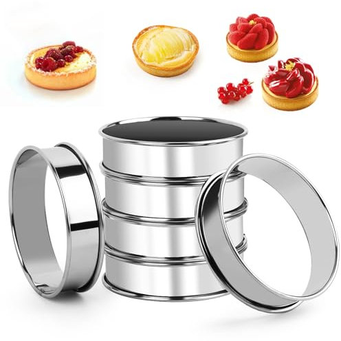 6 Stück Pancake Form, Crumpet Ringe Backringe, 9cm Tartelette Förmchen, Leicht Entformbare Crumpets Ringe, Backringe Tortenring, Runde Muffinringe, Crumpet Formen für Pfannkuchen, Eier, Muffins