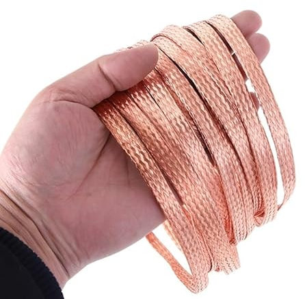 UYFRD Abschirmkabelhülse aus reinem Kupfer, verzinnt, geflochten, blanke Erdung, Metallmantel, Abschirmung, Signaldraht, flach, leitfähiges Band, 5 m