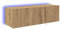 vidaXL TV Wall Cabinet with LED Lighting - Particle Board, Oak Finish, 100x35x31cm - Perfect for Living Room & Home Theaters