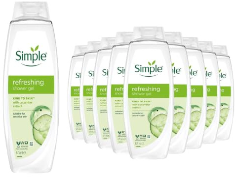 Simple Kind to Skin Refreshing Shower Gel 675ml, 10 Pack for Sensitive Skin