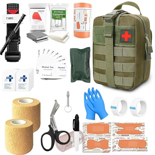WDKXCN Kit di primo soccorso per esterni, 49 pezzi, kit di primo soccorso, kit di sopravvivenza Far Out per campeggio, alpinismo, escursionismo, caccia, arrampicata (verde militare)