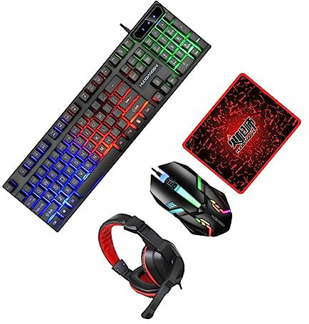 NUOBESTY Clavier Gamer Rétroéclairé Touches avec Souris Ergonomique Clavier Souris Casque Tapis pour Pc Bureau Et Jeu