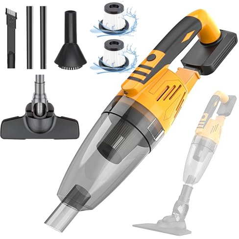 BUANKAD 18V Car Vacuum Cleaner Cordless Compatible with Dewalt Battery, Portable Lightweight Vacuum for Car Bench table, PC, Sofa, Mattress, Windows, Yellow (Battery Not Included)