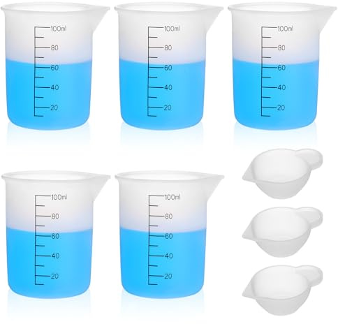 8 PCS Silicone Laundry Detergent Measuring Cups, 100ml Mini Epoxy Resin Mixing Cup Bowls Washable, Reusable Laundry Liquid Dispenser Cups with Precise Scale for Home Dormitory Resin DIY Craft