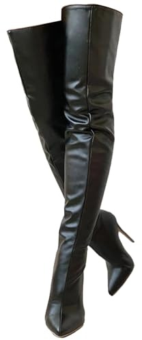 Edelaura Stivali da Donna Sopra il Ginocchio Eleganti con Tacco Alto a Gamba Lunga Punta Sottile di Tinta Unita per L'inverno con Cerniera e Tacco a Spillo Stivali Casual