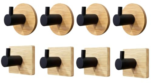 monTTese Colgadores adhesivos resistentes, 8 piezas colgador toalla baño, ganchos para colgar, percheros pared madera para colgar sin agujeros, toalleros de baño sin taladro, colgador madera de bambú