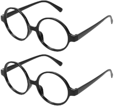 HUKUMA Runde Brille Tattoo Aufkleber, Brillenrahmen Ohne Linsen Spielzeugbrille, Ohne Stärke Zauberer Gläser mit Rundem Rahmen, Lustige Nerd Kostüm Zubehör für Karneval Halloween Mottoparty Cosplay