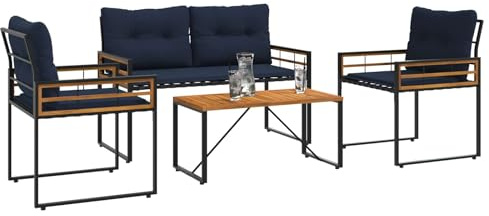 vidaXL Gartenmöbel Set mit Kissen 4 pcs Marineblau, Wohnzimmer, modern, langlebig - Möbellösungen für EIN stilvolles, Komfortables und funktionales Zuhause mit hochwertigen Materialien