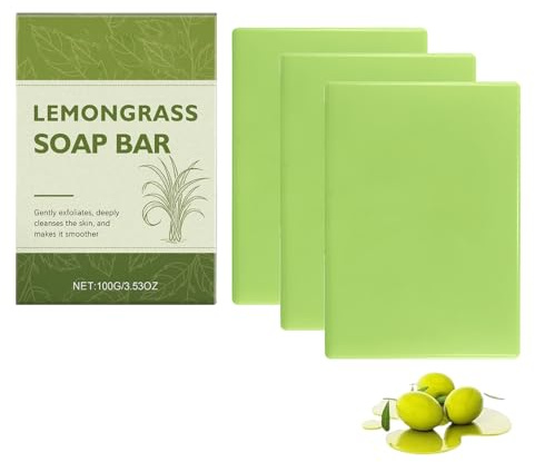 Loravey Relief tvålstycke, naturlig fot och kroppstvål för frisk hud, mild peeling tvålbitar, långvarig luktkontroll, botanisk tvål (citrongräs) (3 st)