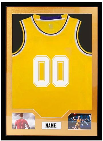 Fußballtrikot-Rahmen,50*40cm DIY Magnet-Klapprahmen für Trikots – Personalisierbarer Holzrahmen zum Ausstellen von Fußball-, Basketball-Trikots & T-Shirts, verschiedene Größen & Farben (Black)