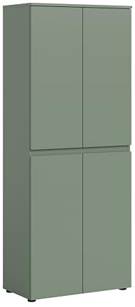 furnling Universalschrank Sarca, Smoke Green, 4 Türen, 9 Fächer, mit Kleiderstange, Mehrzweckschrank mit 7 verstellbaren Einlegeböden, Breite 70 cm