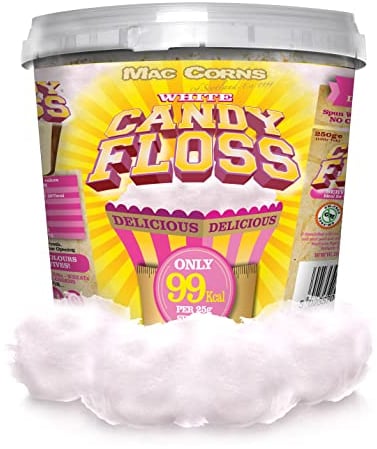 MacCorns White Cotton Candy Floss -10ltr Mega Bucket for Kids & Adults - Traditional Candy Floss Spun, Ideal for Cocktails, Desserts, and Party Garnish