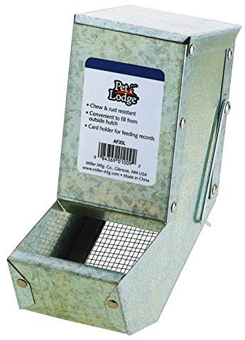 Pet Lodge® Steel Small Animal Feeder with Lid and Sifter Bottom | Cage Rabbit Feeder | Holds Several Days Worth of Food | 3 Inch