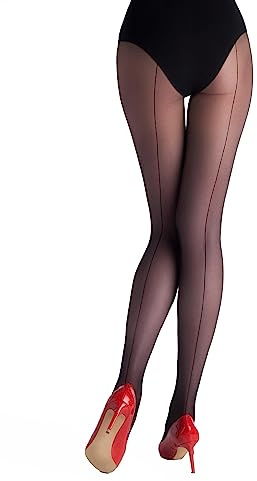MARILYN Damen Strumpfhose Art Deco 20 DEN mit Rückennaht Elegante Glatte Weiche Elastische Haltbare Schwarz Strumpfhose mit Unsichtbarer Zehenverstärkung Kleinem Zwickel und Bequemem Gummibund