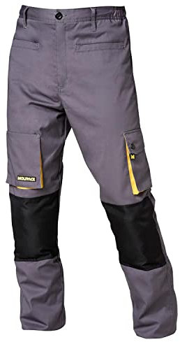 WOLFPACK LINEA PROFESIONAL Pantalones Largos DeTrabajo, Multibolsillos, Resistentes, Rodilla Reforzada, Gris/Amarillo Talla 54/56 XXL