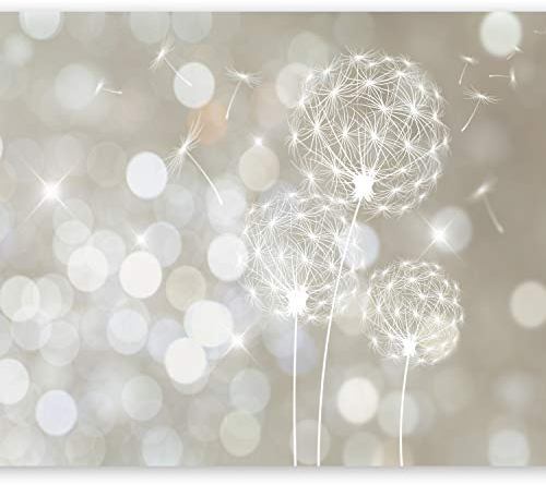 Papier peint murando panoramique artistique 350x256 cm - Revêtement mural décoration pour chambre salon - Design moderne - Blanc beige gris - Pissenlits fleurs nature plantes léger f-C-0040-a-b