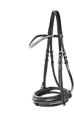 HORZE Pferde Trense Lester, Turnier Trensenzaum, Zaumzeug für Warmblut und Vollblut, Schwarz, F