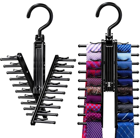 ipow 2 x Krawattenhalter See Everything mit Kreuz, drehbar zum Öffnen/Schließen, Krawatten- und Gürtelaufhänger mit rutschfesten Clips, um 360 Grad drehbar, platzsparender Organizer