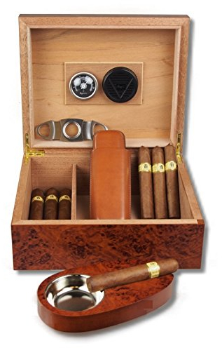 Humidor Geschenk Set Wurzelholzfinish Polymerbefeuchter V-460