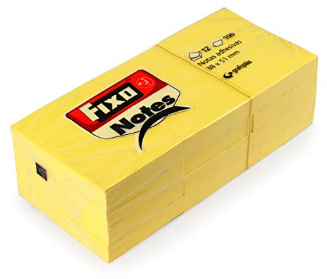 Fixo Notes 65005360 Haftnotizen, 12 Stück, gelb, 100 Blatt, 38 x 51 mm