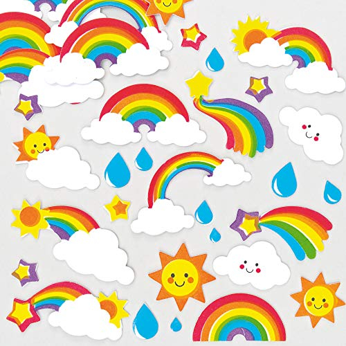 Baker Ross AF399 Regenbogen, bauschige Scrapbook-Aufkleber in lustigen Schaumstoffformen, Bastelmaterial für Schultüten, 120 Stück, sortiert, 8 cm - 6.5 cm