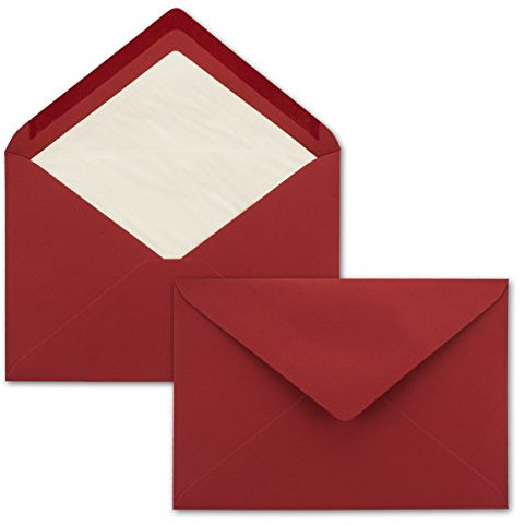 100x Brief-Umschläge C5 - Dunkel-Rot - gefüttert mit weißem Seidenpapier - 110 g/m² - 22,9 x 15,5 cm - Nassklebung