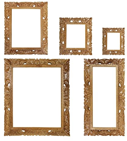 Oriental Galerie Rustikaler Bilderrahmen aus Holz Foto Rahmen Schnitzerei Wand Deko Ohne Glas, Farbe:Hellbraun, Größe:20x25 cm