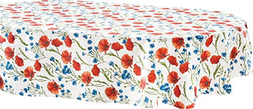 REDBEST Tischdecke 100% Baumwolle Mohnblume Größe oval: 160x220 cm - Robustes, glattes Gewebe, Kornblume, Blumen (weitere Größen)